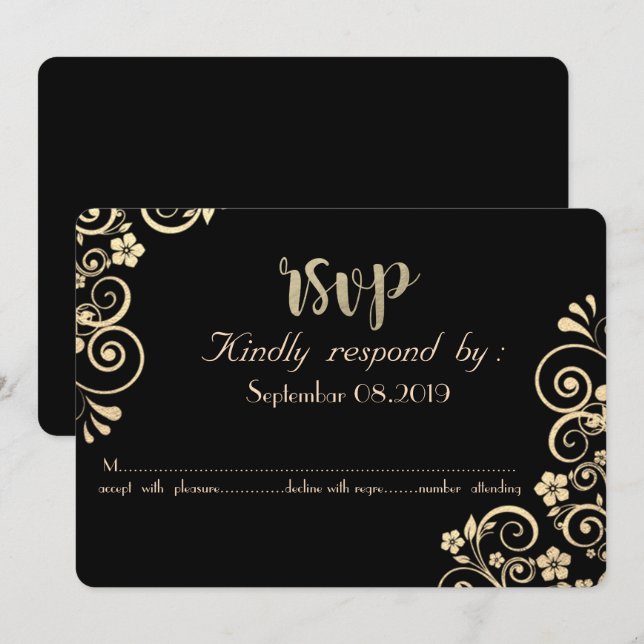 Carte RSVP Fleurs d'Or Chic Élégant (Devant / Derrière)