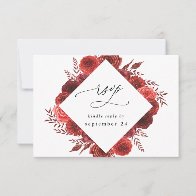 Carte RSVP Fleurs Rouges avec Repas 2 (Devant)