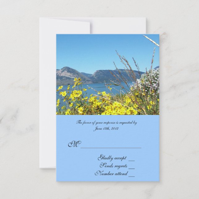Carte RSVP, fleurs sauvages et lac. (Devant)