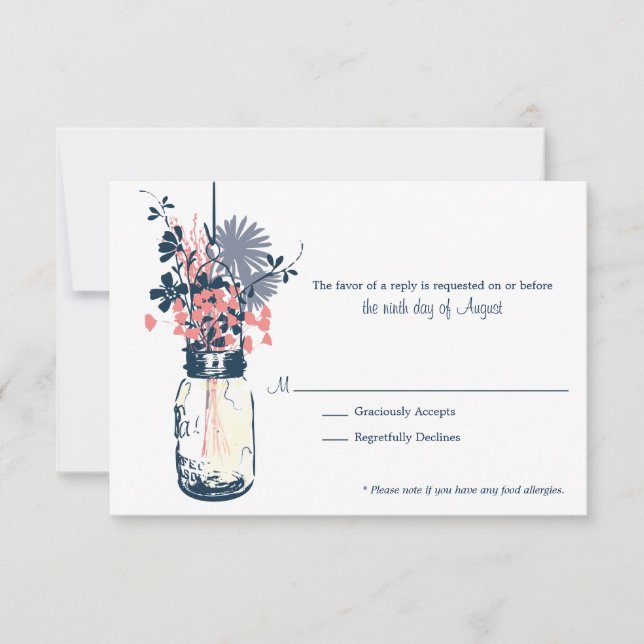 Carte RSVP Fleurs sauvages & Mason Jar (Devant)