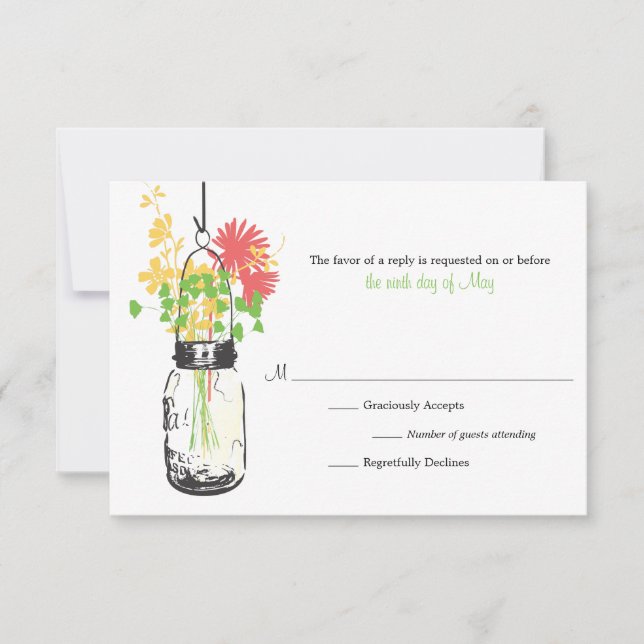 Carte RSVP Fleurs sauvages & Mason Jar (Devant)