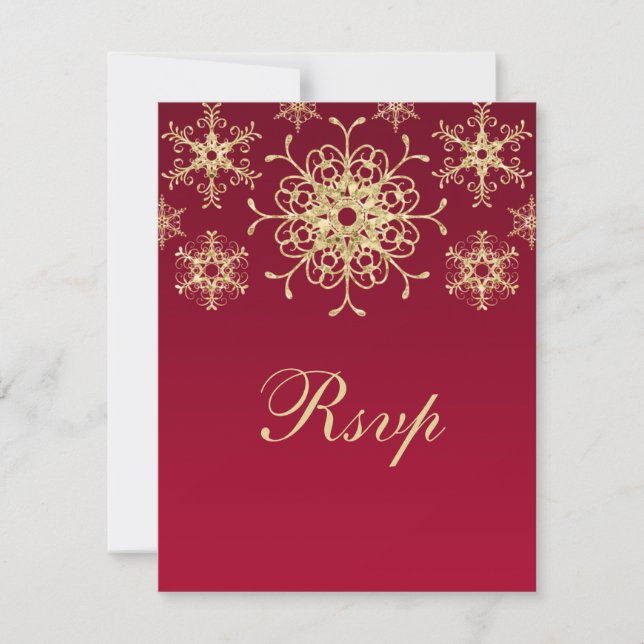 Carte RSVP Flocons de neige Aspect Pailleté Rouge, (Devant)