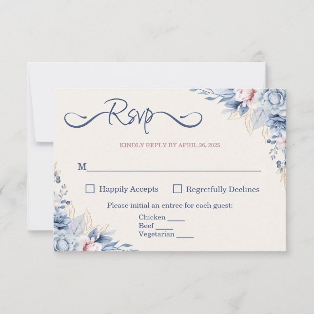 Carte RSVP Floral Bleu (Devant)