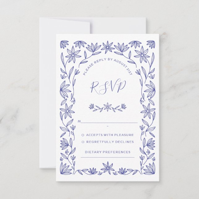 Carte RSVP Floral Bleu Méditerranéen (Devant)