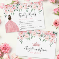 Carte RSVP Floral Blush Rose Quinceanera