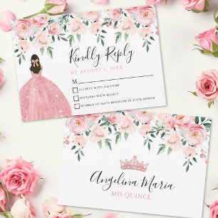 Carte RSVP Floral Blush Rose Quinceanera