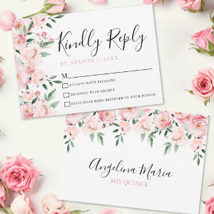 Carte RSVP Floral Blush Rose Quinceanera