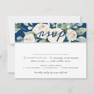 Carte RSVP Floral Rose blanche avec choix de repas