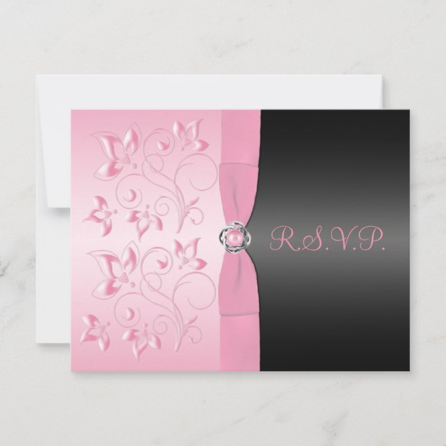 Carte RSVP florale Black and Pink Pearl Loveknot (Devant)