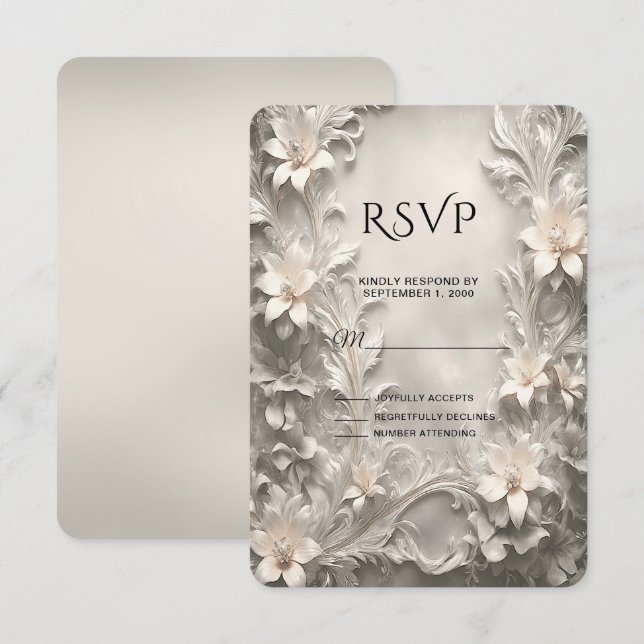Carte RSVP Florale blanche (Devant / Derrière)