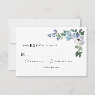 Carte RSVP florale bleue et verte