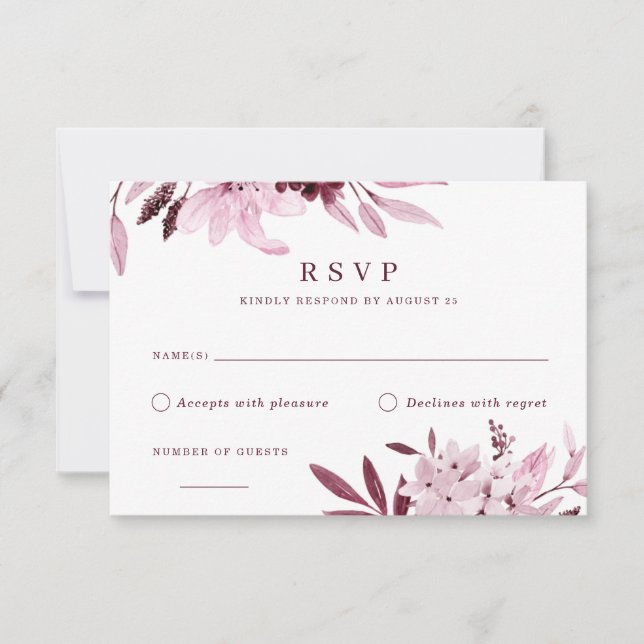 Carte RSVP Florale Burgundy Blush moderne (Devant)