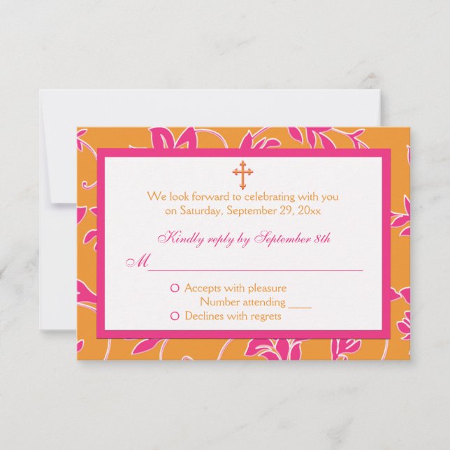 Carte RSVP florale Christian Pink Tangerine (Devant)