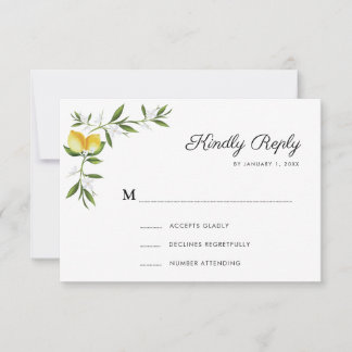 carte RSVP florale citrons aquarelle