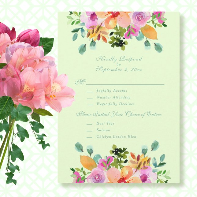 Carte RSVP Florale couleur orange rose vert (Créateur téléchargé)