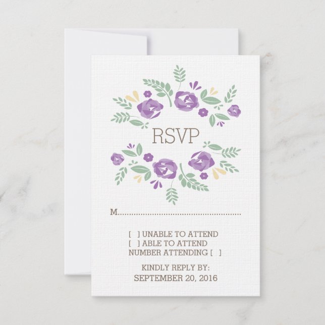 Carte RSVP Florale de Pays Violet (Devant)