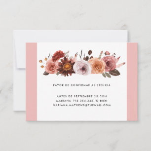 Carte RSVP florale espagnole, blanche, rose et bou