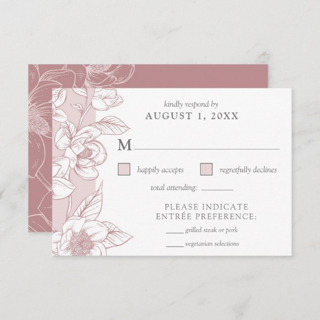 Carte RSVP Florale Flush Florale Magnolia Sud (Devant / Derrière)