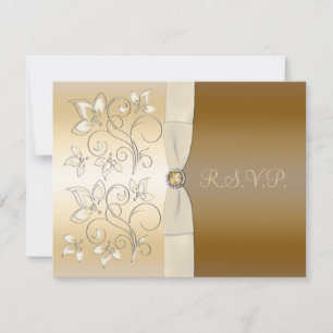 Carte RSVP florale ivoire et bronze