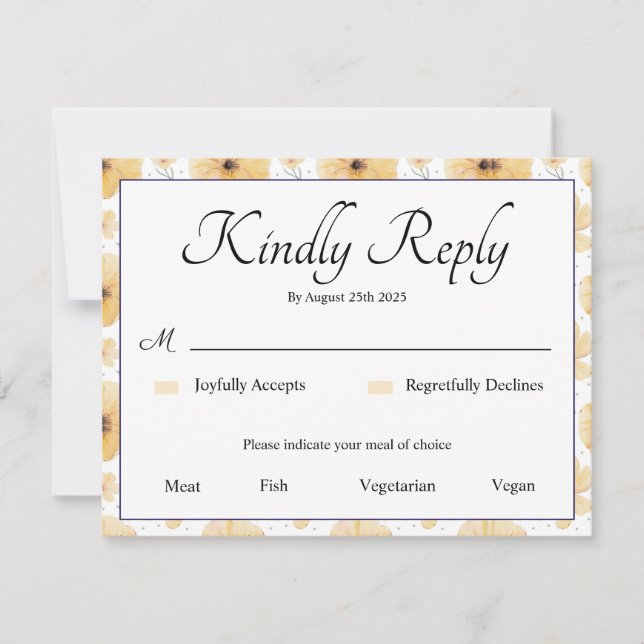 Carte RSVP florale jaune délicate (Devant)