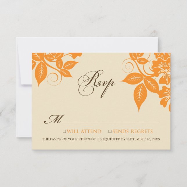 Carte RSVP Florale Moderne Orange/Chocolat (Devant)