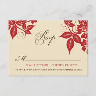 Carte RSVP Florale moderne rouge/chocolat