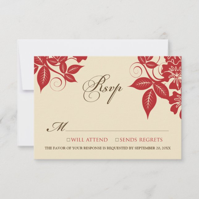 Carte RSVP Florale moderne rouge/chocolat (Devant)