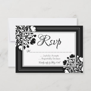Carte RSVP florale noire et blanche élégante