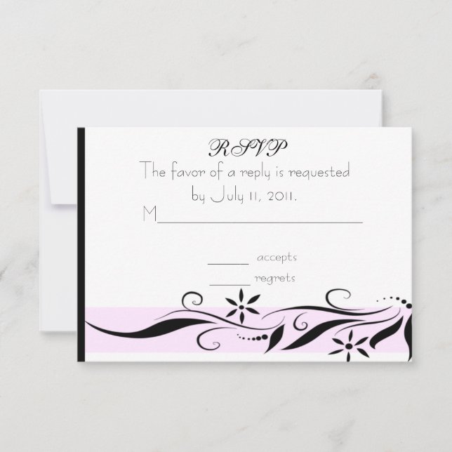 Carte RSVP florale noire et rose (Devant)