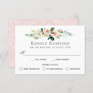 Carte RSVP florale rose vierge avec choix Entree