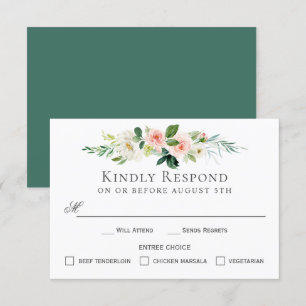 Carte RSVP florale rose vierge avec choix Entree