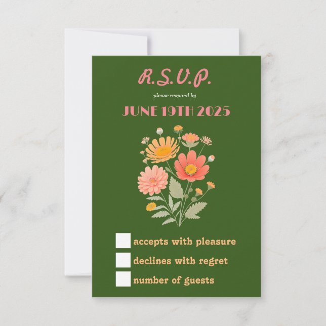 Carte RSVP Flore Retro Vibrant (Devant)