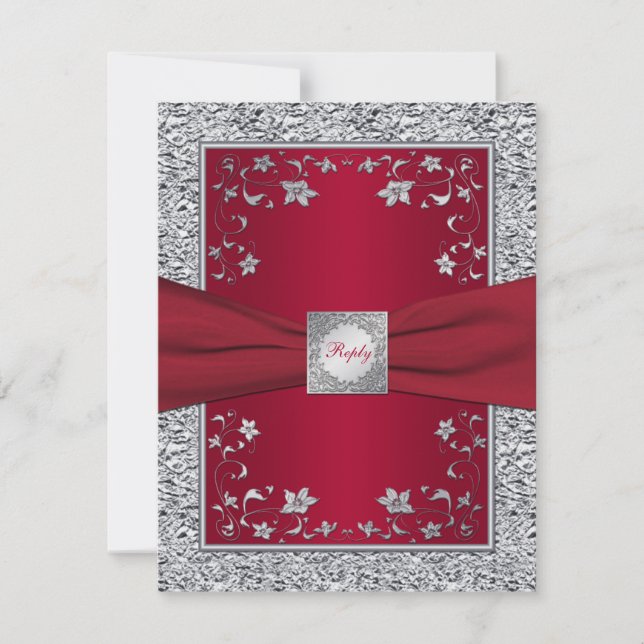 Carte RSVP Flore Rouge, Silver FAUX (Devant)
