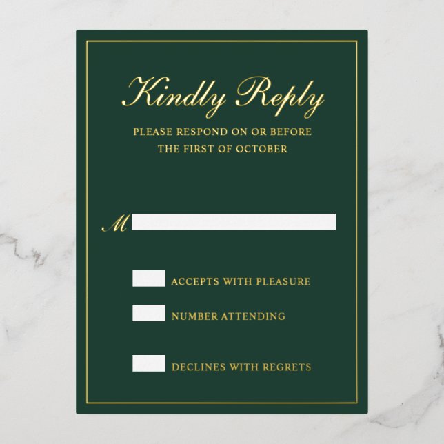 Carte RSVP Foil Mariage Formel Forest Green (Recto)