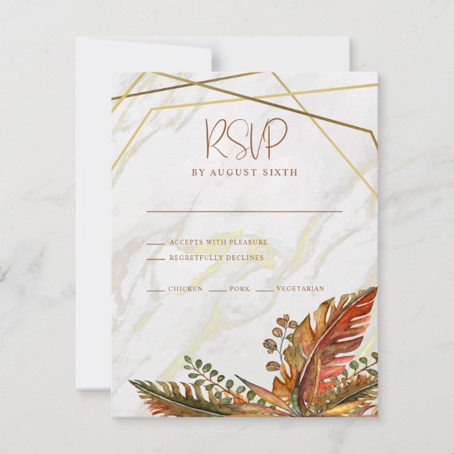 Carte RSVP Foliage d'automne de cadre d'or rustiqu (Devant)