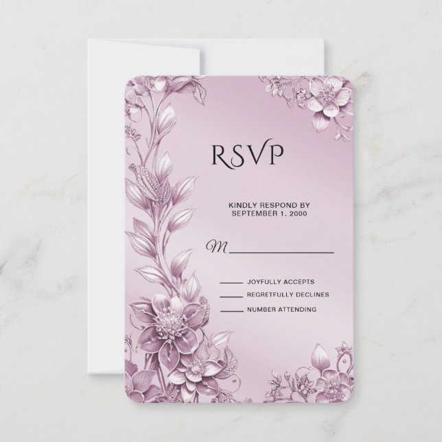 Carte RSVP Folial Rose (Devant)