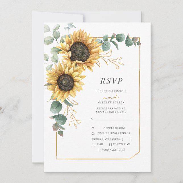 Carte RSVP géométrique Eucalyptus de tournesol rus (Devant)