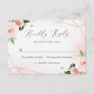 Carte RSVP Géométrique Florale Rose & Or