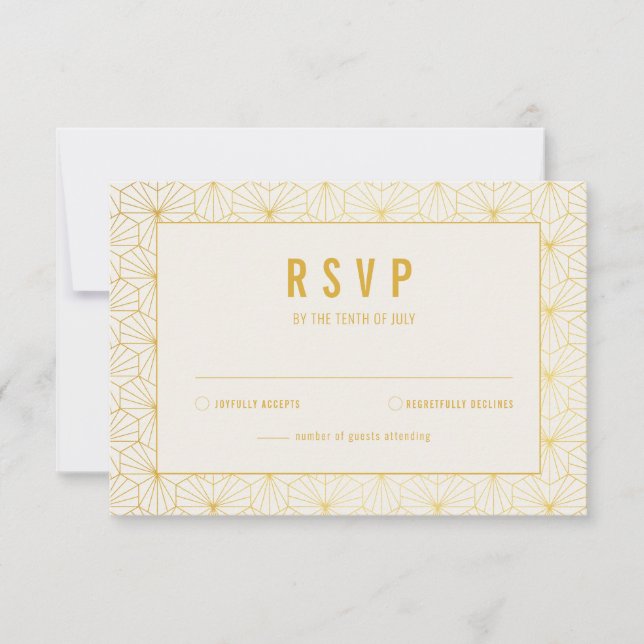 Carte RSVP Géométrique Or et Blanc (Devant)