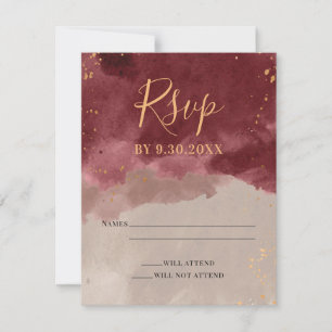 Carte RSVP Gold et Bourgogne Watercolor
