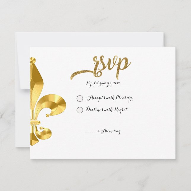 Carte RSVP Gold Fleur de Lis (Devant)