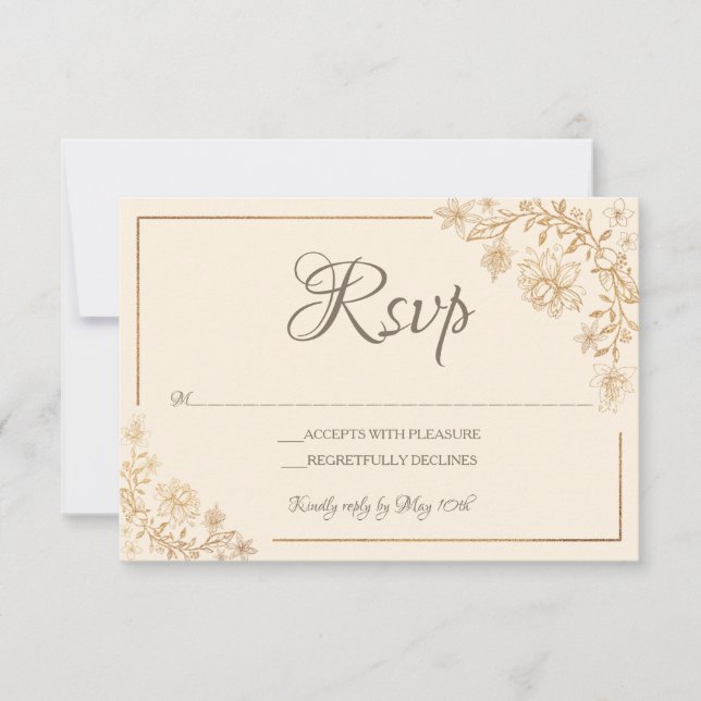 Carte RSVP Gold Floral (Devant)