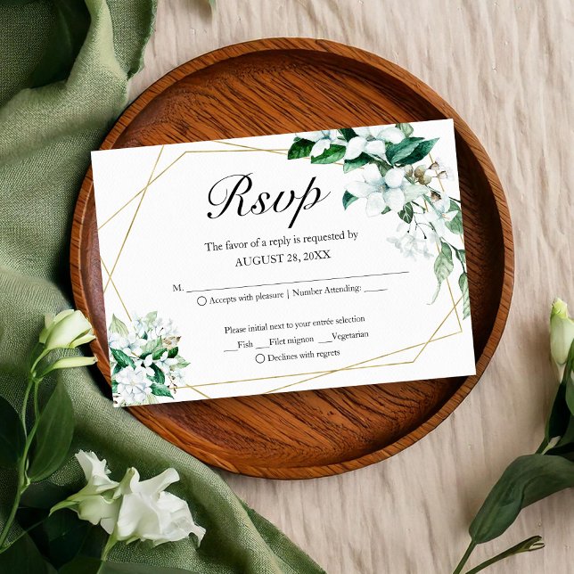 Carte RSVP Gold Geometrique Floral Greenery Weddin (Créateur téléchargé)