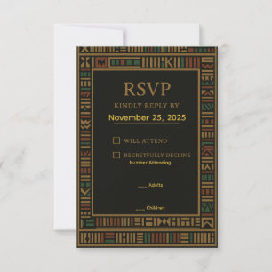 Carte RSVP Gold Kente pour anniversaire en Afrique