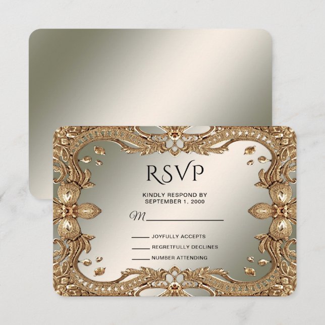 Carte RSVP Gold Ornat Frame (Devant / Derrière)