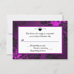 Carte RSVP Gothique Violet, Noir et Blanc Floral