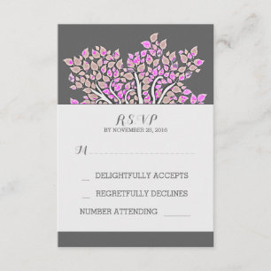 carte RSVP gris élégant vieux violet arbre mariage