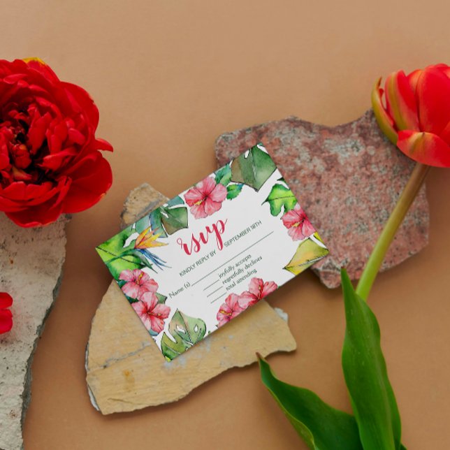 Carte RSVP Hibiscus Hawaiian Luau Feuille tropical (Créateur téléchargé)
