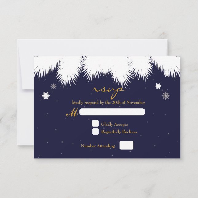 Carte RSVP Hiver Pine de neige Élégante Mariage (Devant)