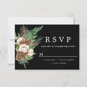 Carte RSVP Holly Pine White Floral Winter Wedding